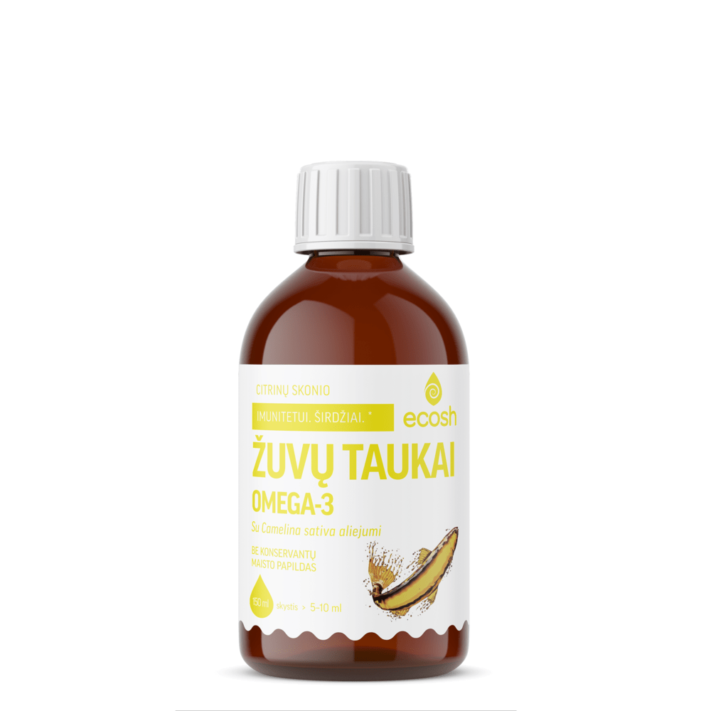 ECOSH žuvų taukai su Camelina sativa aliejumi, citrinų skonio, 150 ml